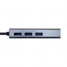 HUB USB Aisens A109-0396 Gris + Adaptador Lan, Usb Tipo-C Macho / Conectores 3*Usb-A Hembra RJ45 10/100/1000 Ethernet