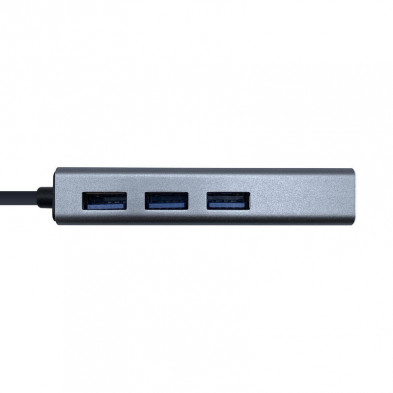 HUB USB Aisens A109-0396 Gris + Adaptador Lan, Usb Tipo-C Macho / Conectores 3*Usb-A Hembra RJ45 10/100/1000 Ethernet