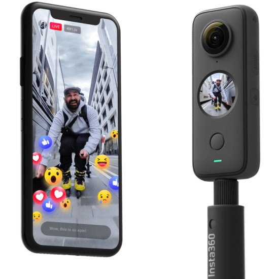 Insta360 One X2 Cámara Deportiva de Bolsillo, ActionCam 5,7K pantalla táctil 360° impermeable, A+