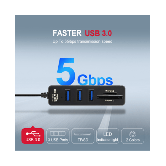 Multiplicador HUB USB 3.0 y Lector Micro SD y SD (HC)