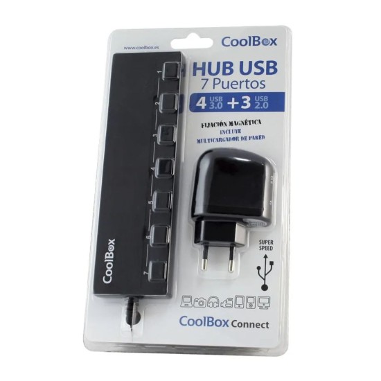 Adaptador Hub CoolBox 7 puertos (4x USB 3.0, 3x USB 2.0), Km0 Caja Original