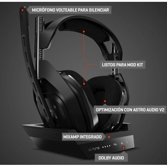 Astro A50 Wireless + Estación Base para PS4/PS5/PC/Mac, Negro, Km0