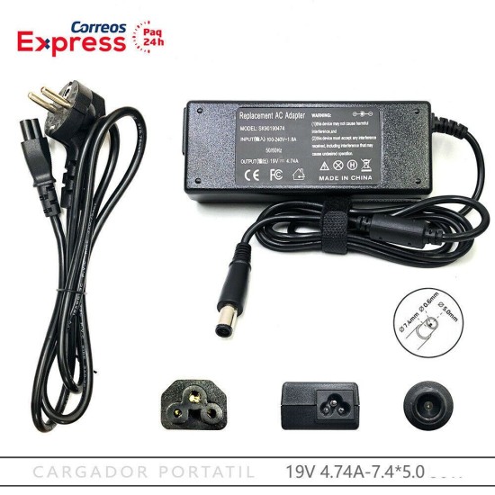 Adaptador Cargador HP 65W 18.5V 3,5A 7.4x5.0mm