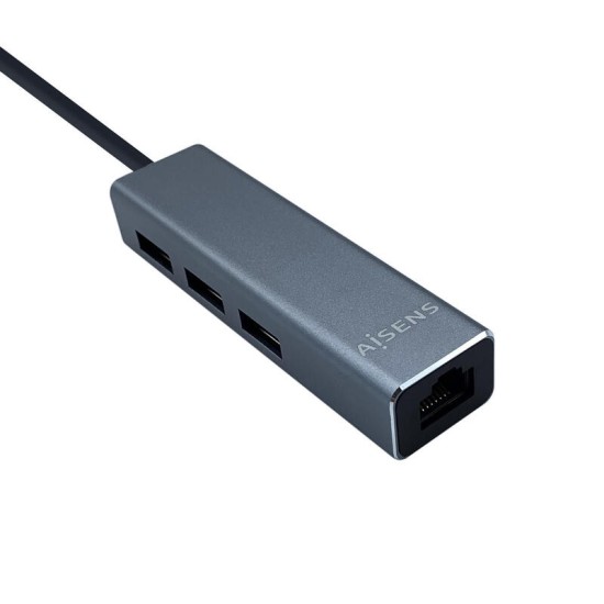 Aisens Conversor Usb 3.0 A Ethernet Gigabit 10/100/1000 Mbps + Hub 3 X Usb 3.0, Gris, 15 Cm