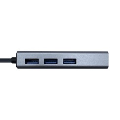Aisens Conversor Usb 3.0 A Ethernet Gigabit 10/100/1000 Mbps + Hub 3 X Usb 3.0, Gris, 15 Cm