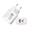 Cargador GaN 65W USB-C USB-A con carga rápida PD y QC3.0 Blanco