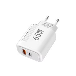 Cargador USB-C GaN 65W + Cable 1m Blanco | Carga rápida PD + QC3.0