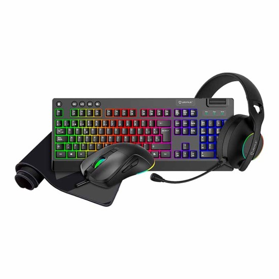 UNYKAch Nova Combo Gaming Teclado Ratón Casco Alfombrilla