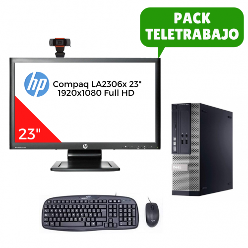 Pack Teletrabajo Sobremesa Dell Optiplex 3010 i5 3470, 8GB RAM, 128GB SSD, + Monitor 23" + Teclado + Ratón + Webcam